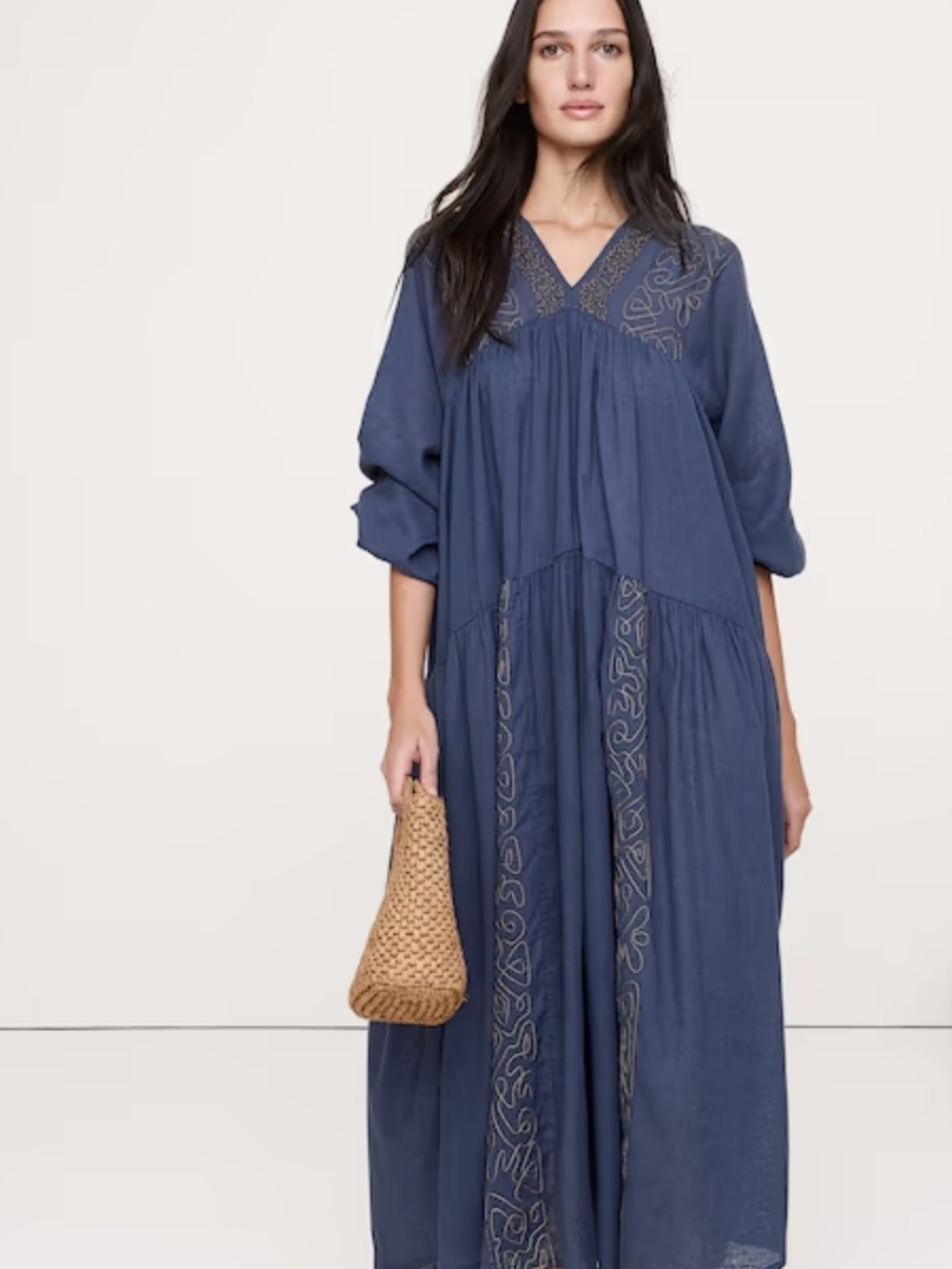 Banana Republic Flowing European Flax Linen Maxi Dress in Light Gold - Picture 2 of 11